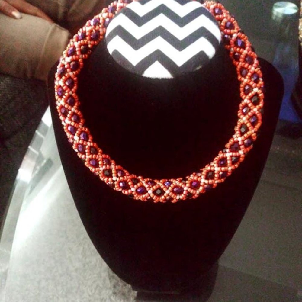 JJ'S DIY Orange Strawberry Gorgeous Crystal glass beads Woven Necklace.